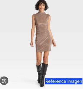 A New‎ Day Tan Ribbed Mock Neck Mini Dress Sz L